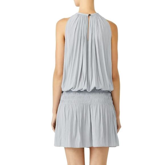 Ramy Brook Paris Dress Sleeveless Smocked Waist Blouson Mini Silver Small Petite - Picture 2 of 10